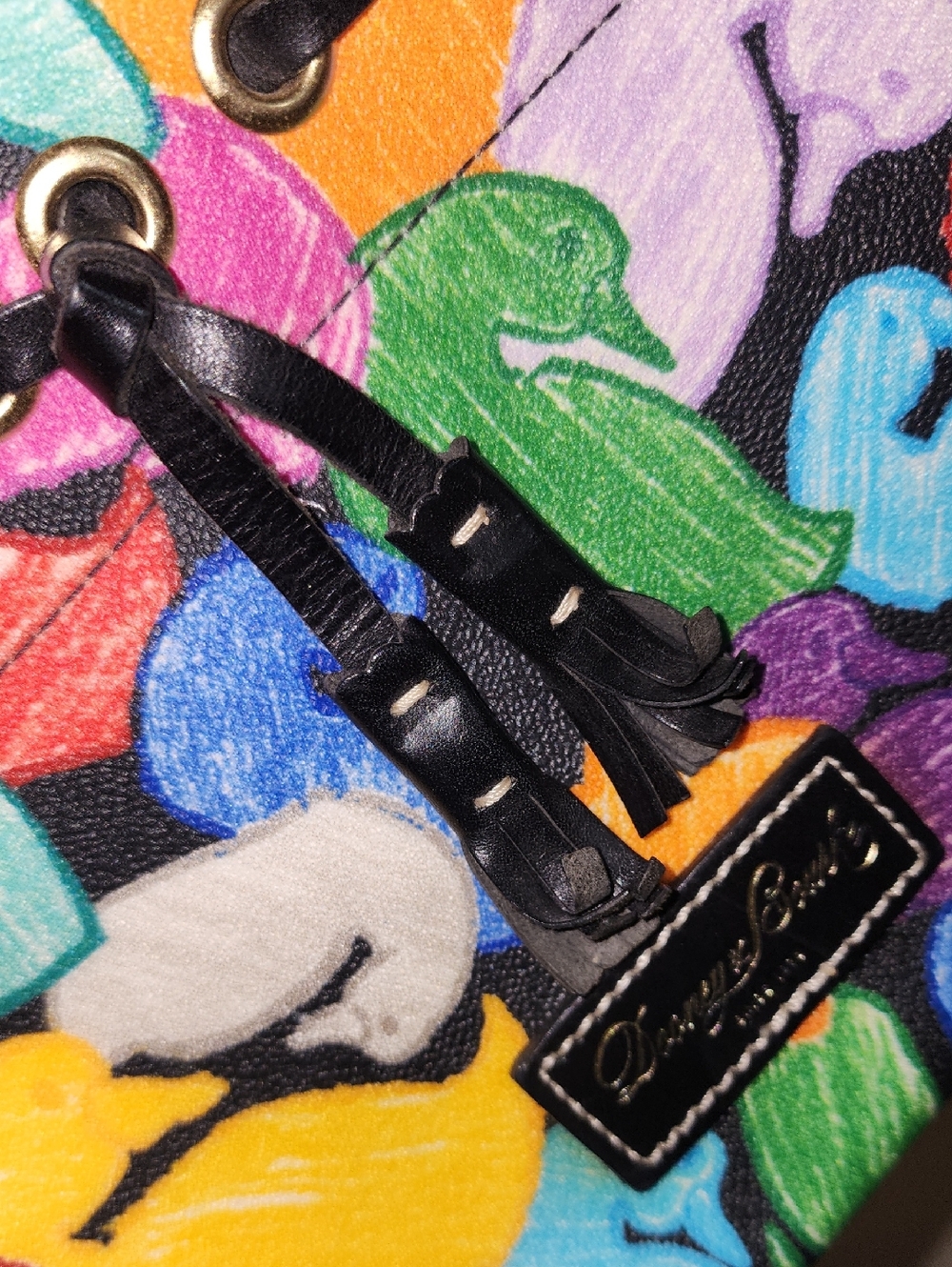 Dooney And Bourke Wonder Duck Multicolor Vintage Satchel Purse Rainbow Leather - Picture 8 of 13